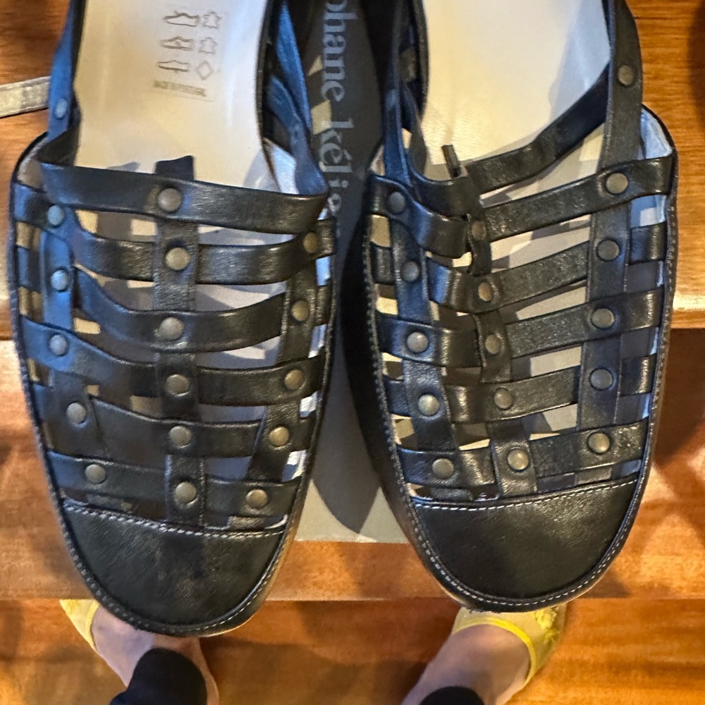 Stephane Kelian Black Leather Platform Studded Wedge Sandals/Shoes 40 - Picture 3 of 8